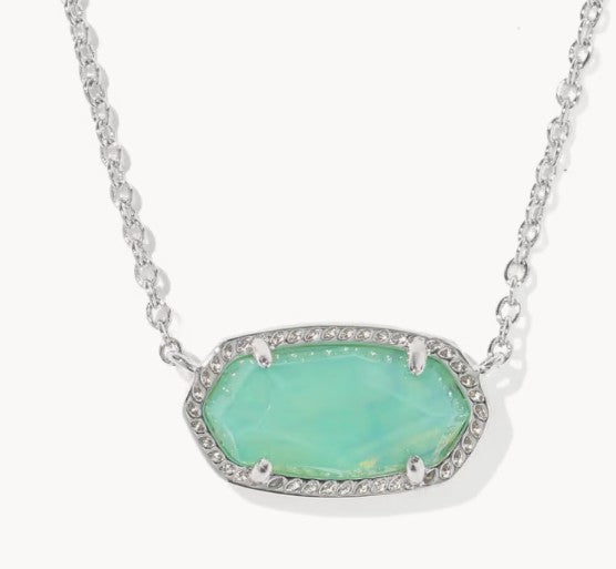 Kendra Scott Elisa Silver Pendant Necklace / Mint Iridescent Abalone