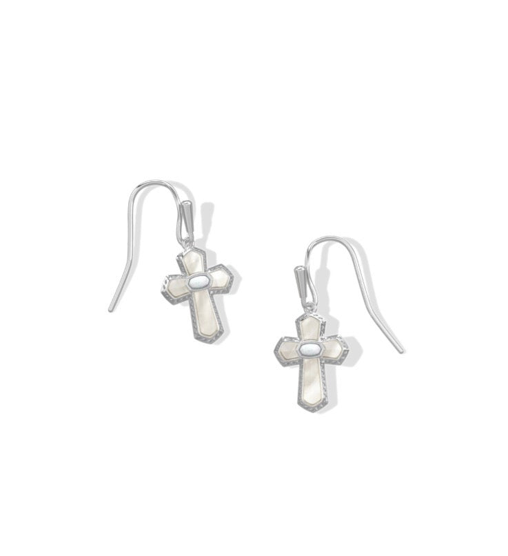 Kendra Scott Cross Medallion Drop Earrings / Silver Ivory Mother Of Pearl (Copy)