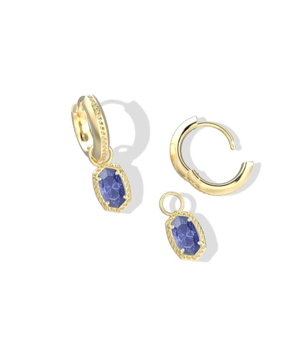 Kendra Scott Mini Ellie Luxe Huggie Earrrings / Gold Blue Crystal