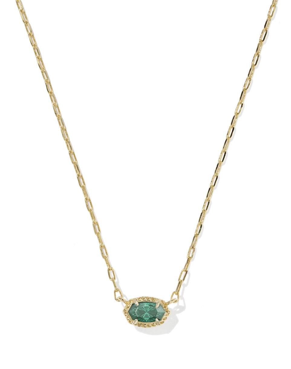 Kendra Scott Mini Elisa Luxe Short Pendant Necklace / Gold Dark Green Crystal