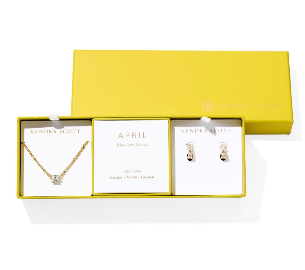 Kendra Scott Cailin Birthstone Gift Set / Gold White Cz