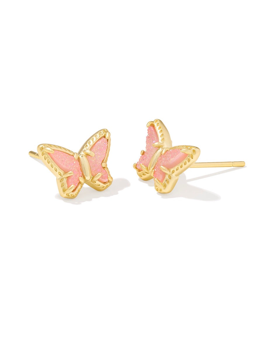 Kendra Scott Dolly Parton Butterfly Small Stud Earrings / Gold Light Pink Drusy
