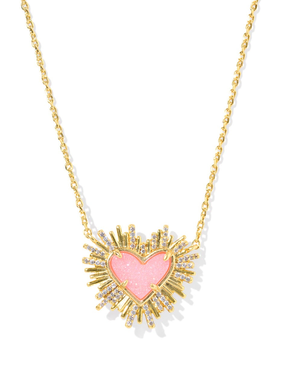 Kendra Scott Dolly Parton Ari Heart Short Pendant Necklace / Gold Light Pink Drusy