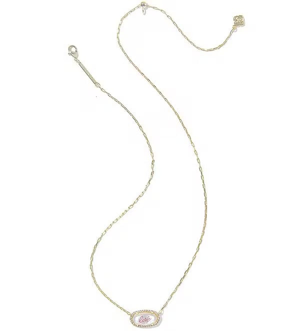 Kendra Scott Elisa Pave Frame Short Pendant Necklace / Gold Ivory MOP Love Script