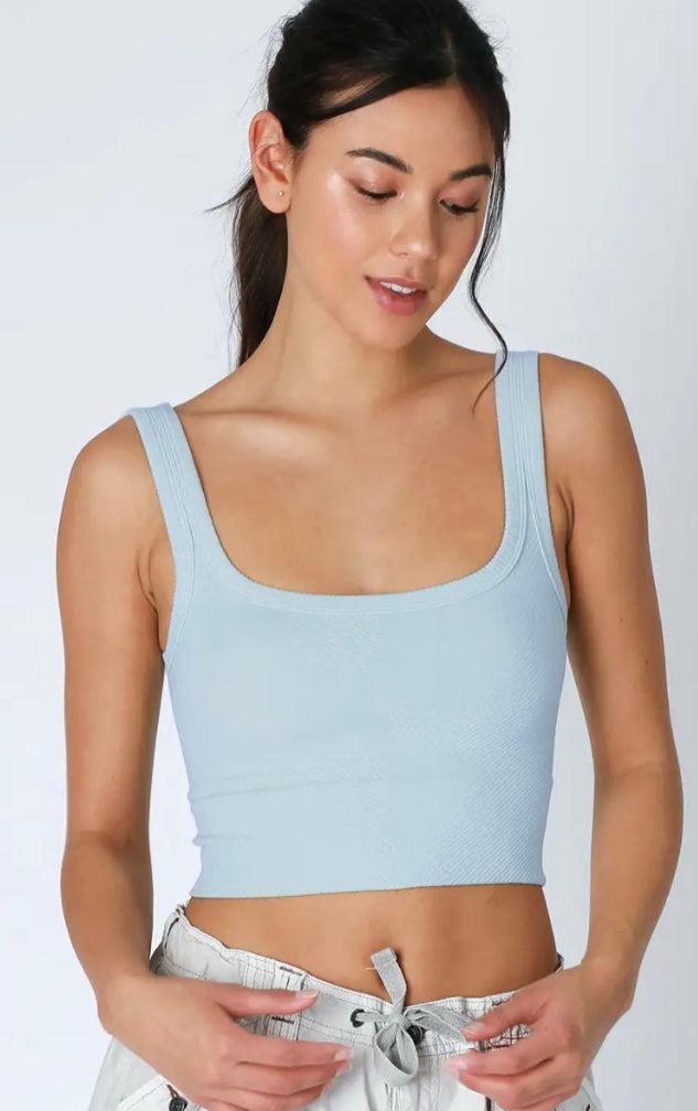 Nikibiki Chevron Ribbed Crop Top | Breezy Blue