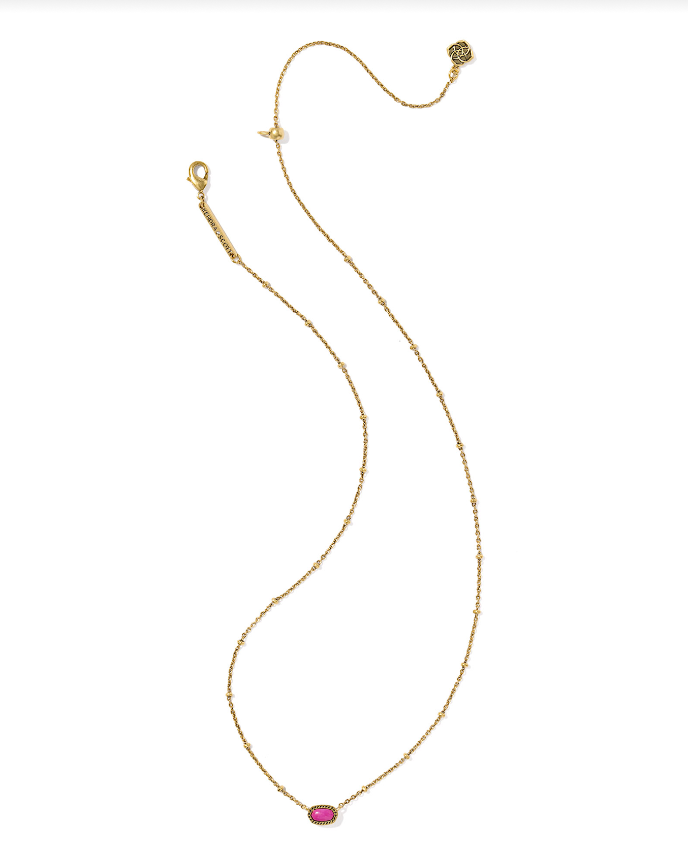 Kendra Scott Mini Elisa Satellite Short Pendant Necklace / Vintage Gold Dark Fuchsia