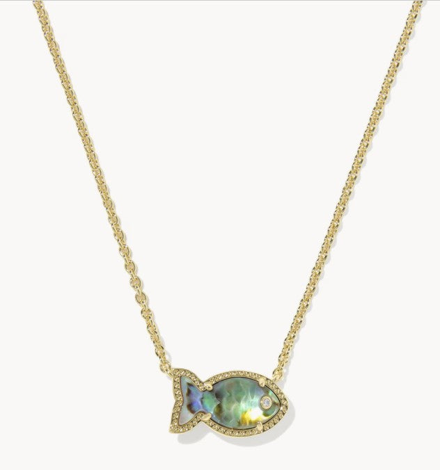 Kendra Scott Parker Fish Gold Short Pendant Necklace / Abalone Shell