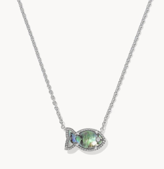 Kendra Scott Parker Fish Silver Short Pendant Necklace / Abalone Shell