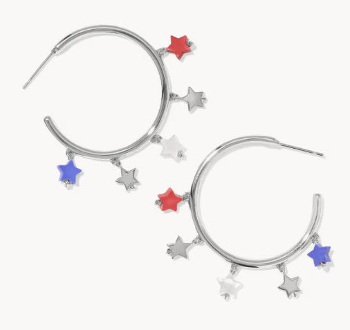 Kendra Scott Camila Silver Hoop Earrings / Red, White and Blue