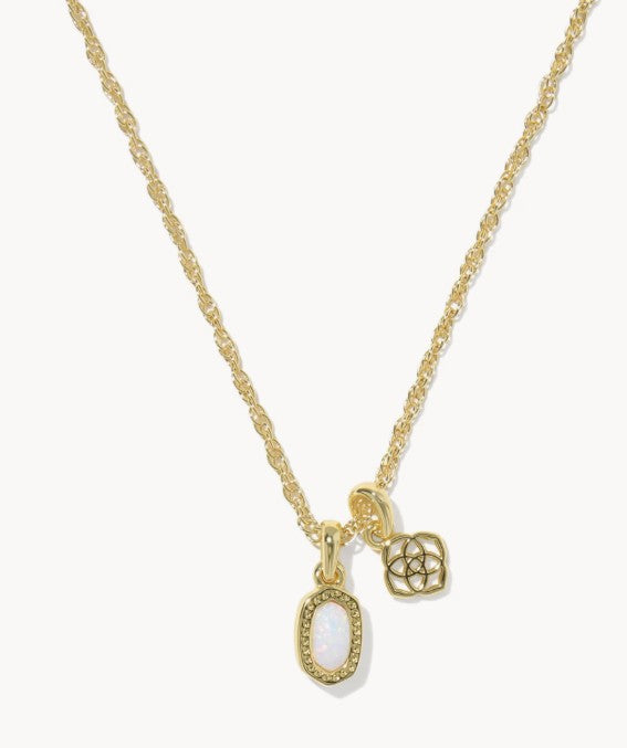 Kendra Scott Mini Elisa Dira Gold Necklace / Bright White Lab Grown Opal