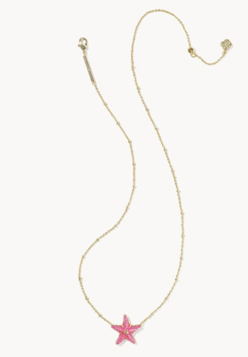 Kendra Scott Parker Starfish Gold Short Pendant Necklace / Bright Pink Mother-of-Pearl