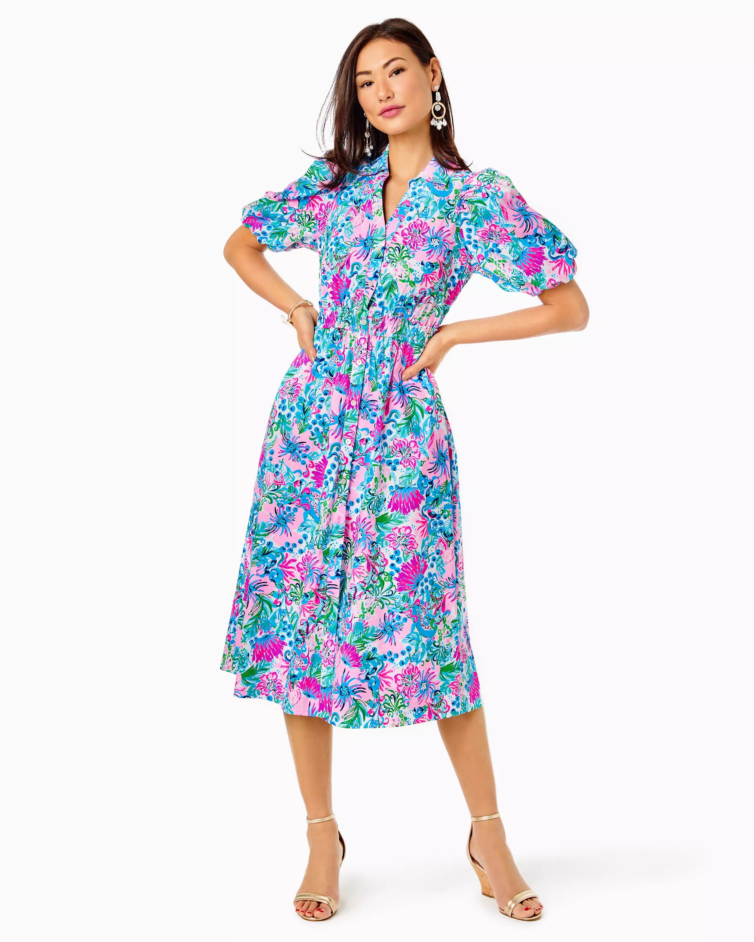 Priyanka Short Sleeve Floral Jacquard Dress