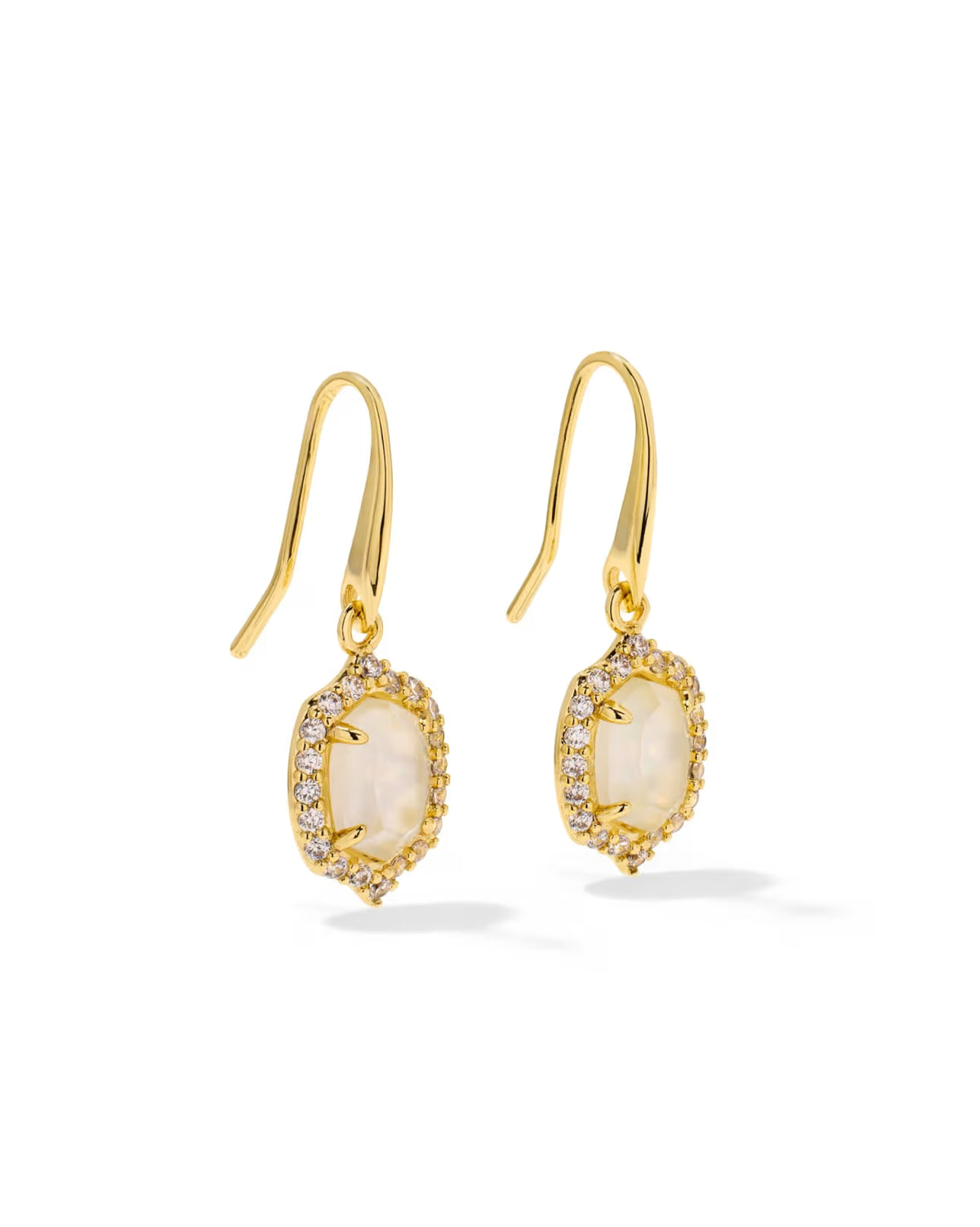 Daphne Crystal Frame Drop Earrings Gold Ivory Mother Of Pearl