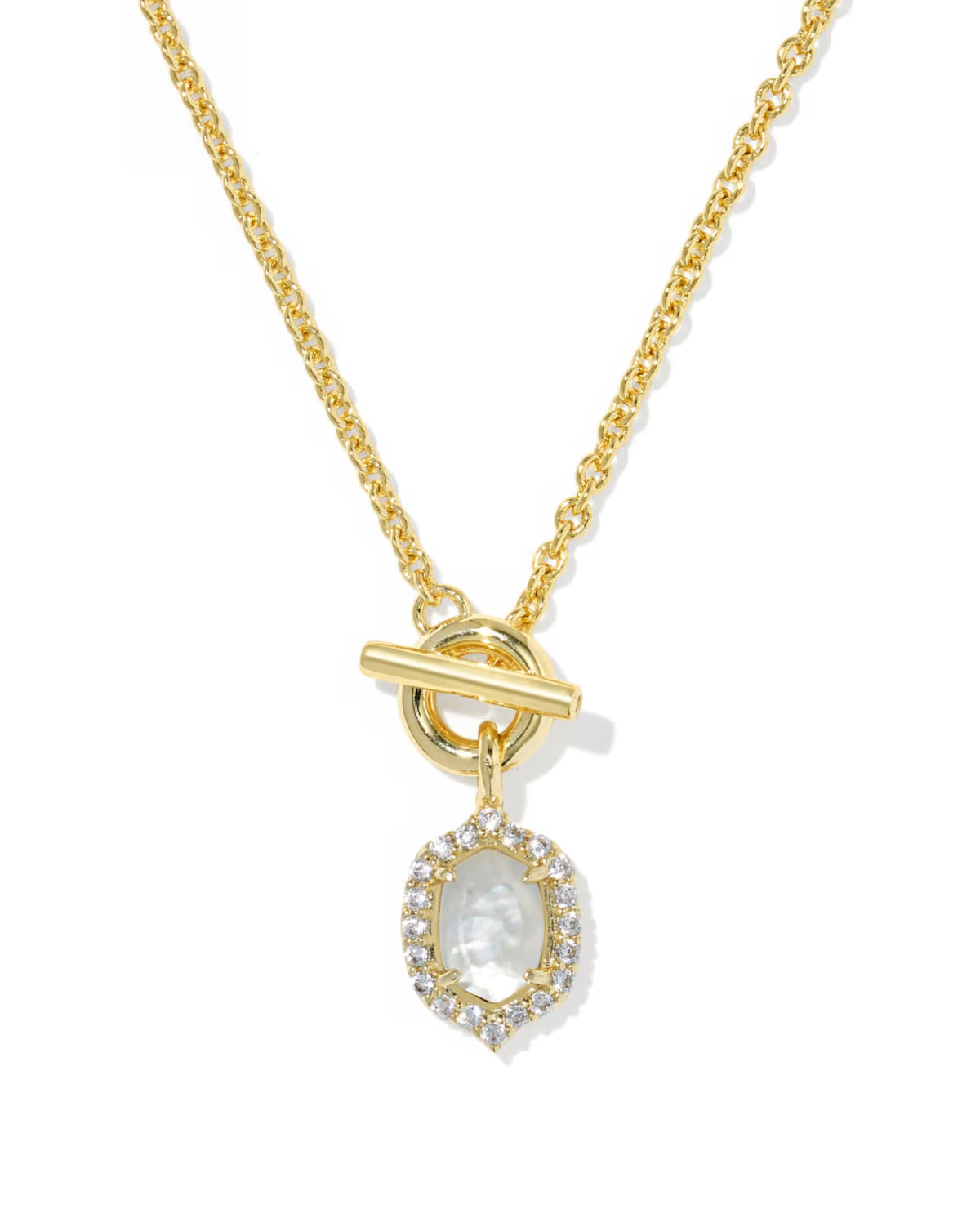 Kendra Scott Daphne Crystal Frame Toggle Necklace Gold Ivory Mother of Pearl