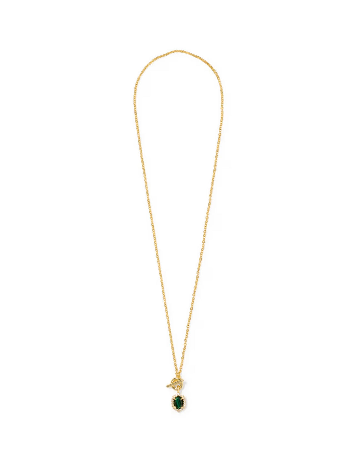 Daphne Crystal Frame Toggle Necklace Gold Green Malachite