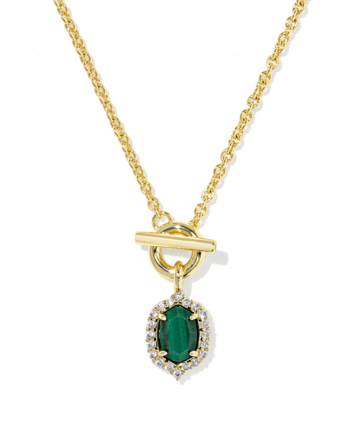 Daphne Crystal Frame Toggle Necklace Gold Green Malachite