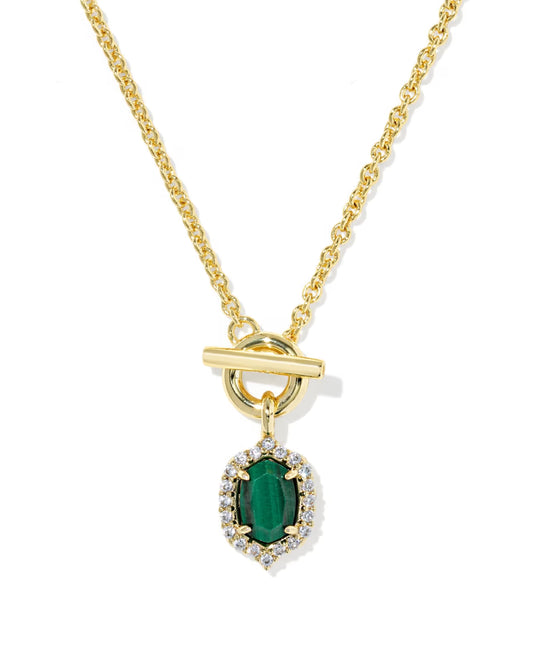 Daphne Crystal Frame Toggle Necklace Gold Green Malachite