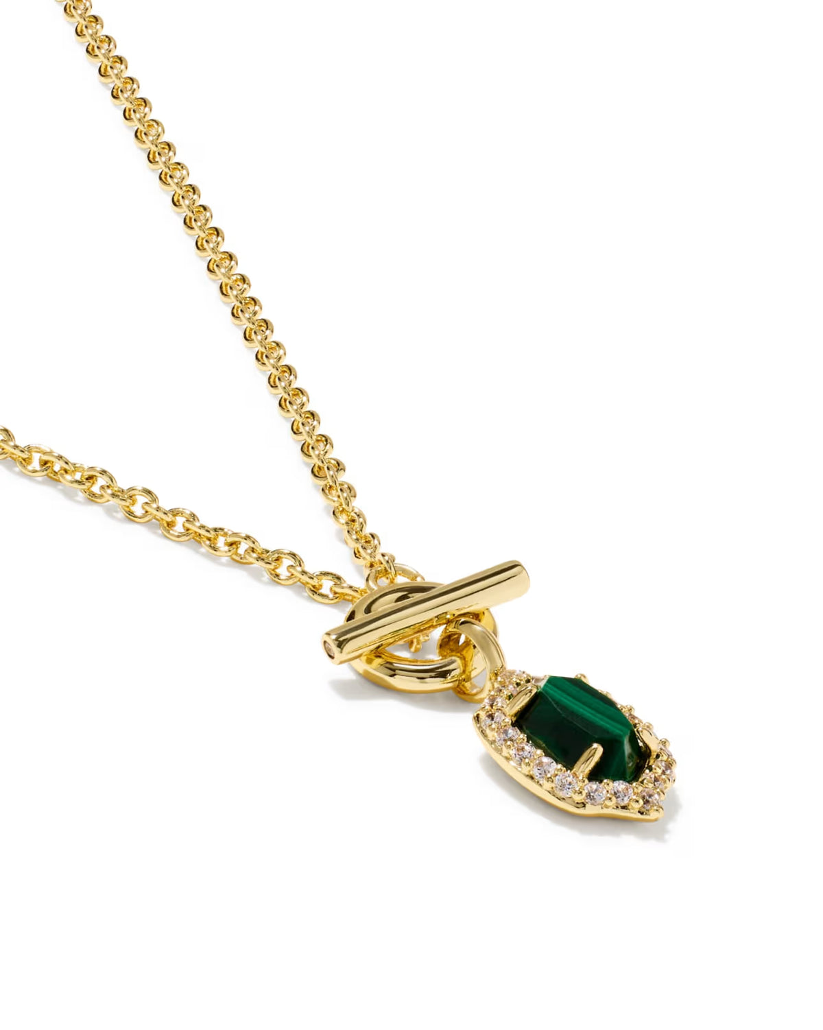 Daphne Crystal Frame Toggle Necklace Gold Green Malachite