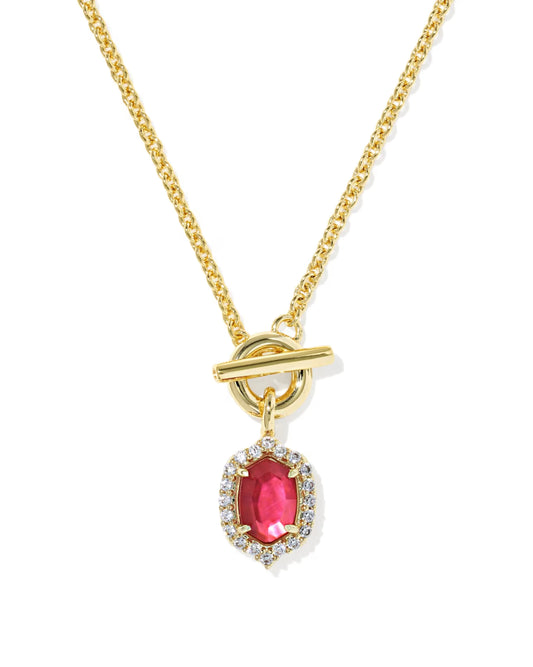 Daphne Crystal Frame Toggle Necklace Gold Dark Pink Illusion