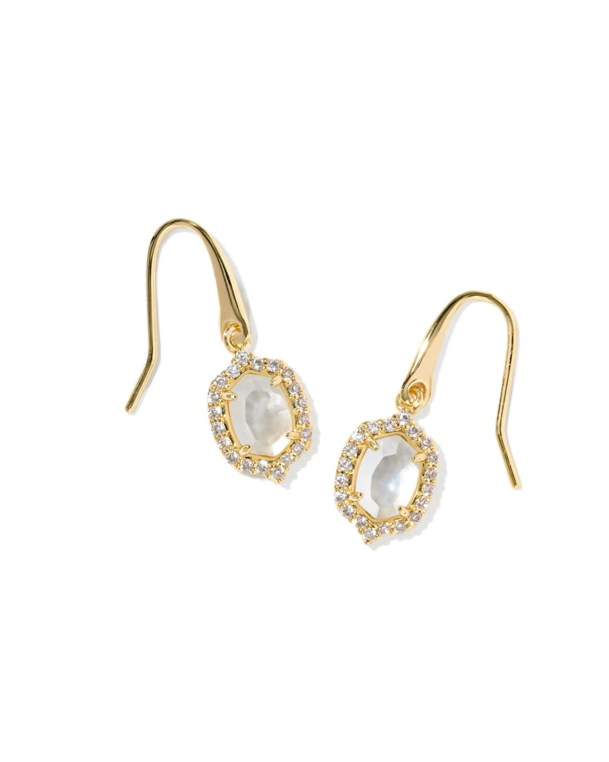 Daphne Crystal Frame Drop Earrings Gold Ivory Mother Of Pearl