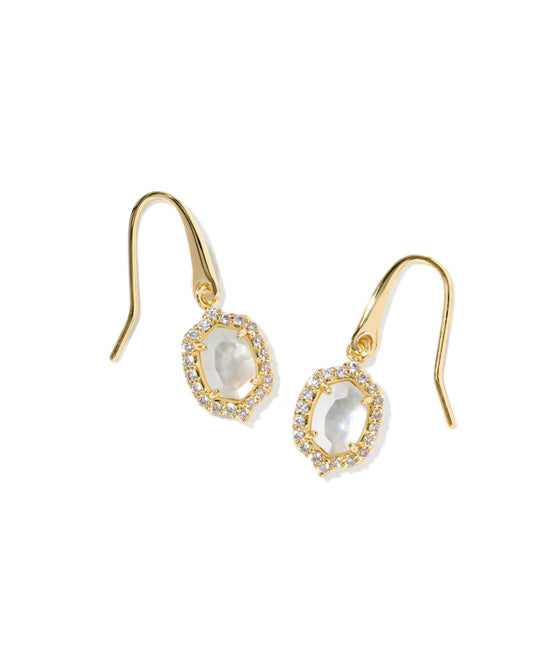 Daphne Crystal Frame Drop Earrings Gold Ivory Mother Of Pearl