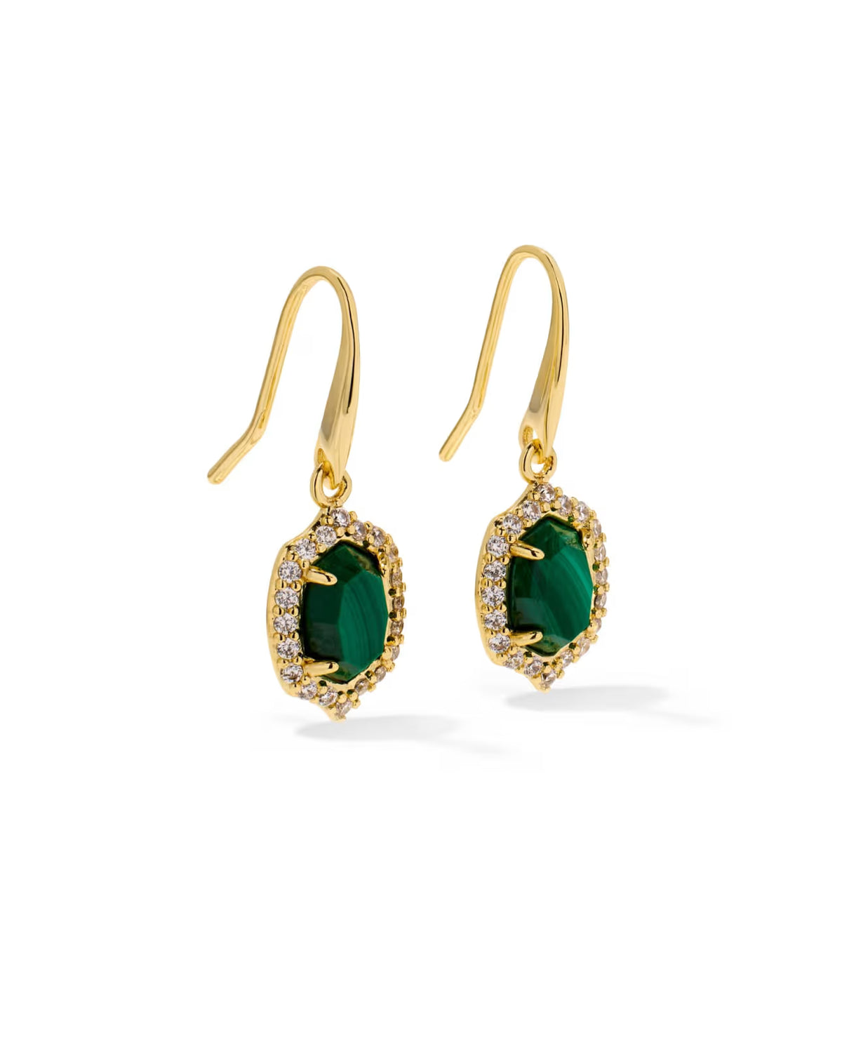 Daphne Crystal Frame Drop Earrings Gold Green Malachite