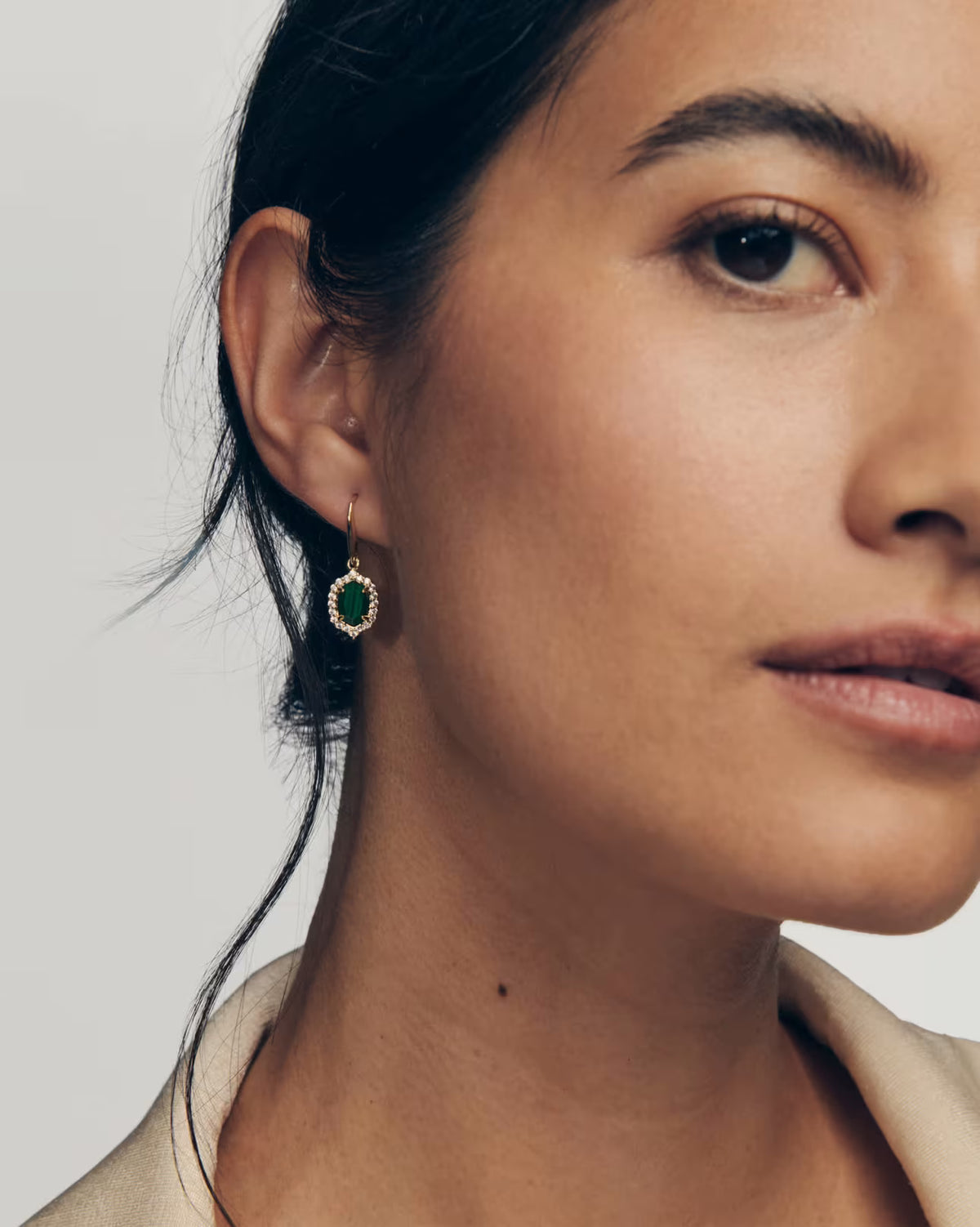 Daphne Crystal Frame Drop Earrings Gold Green Malachite