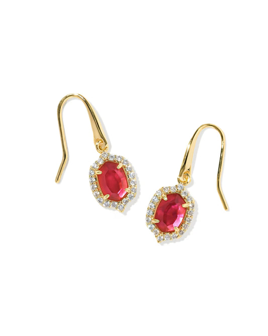 Daphne Crystal Frame Drop Earrings Gold Dark Pink Illusion