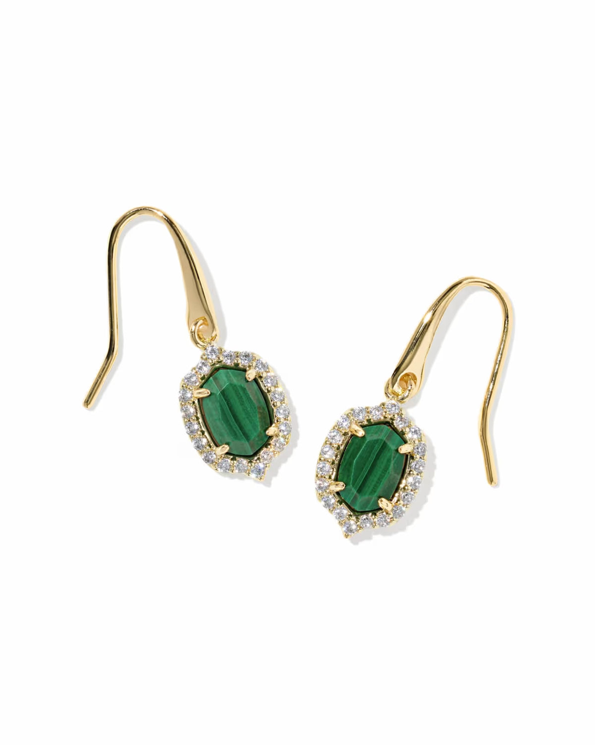 Daphne Crystal Frame Drop Earrings Gold Green Malachite