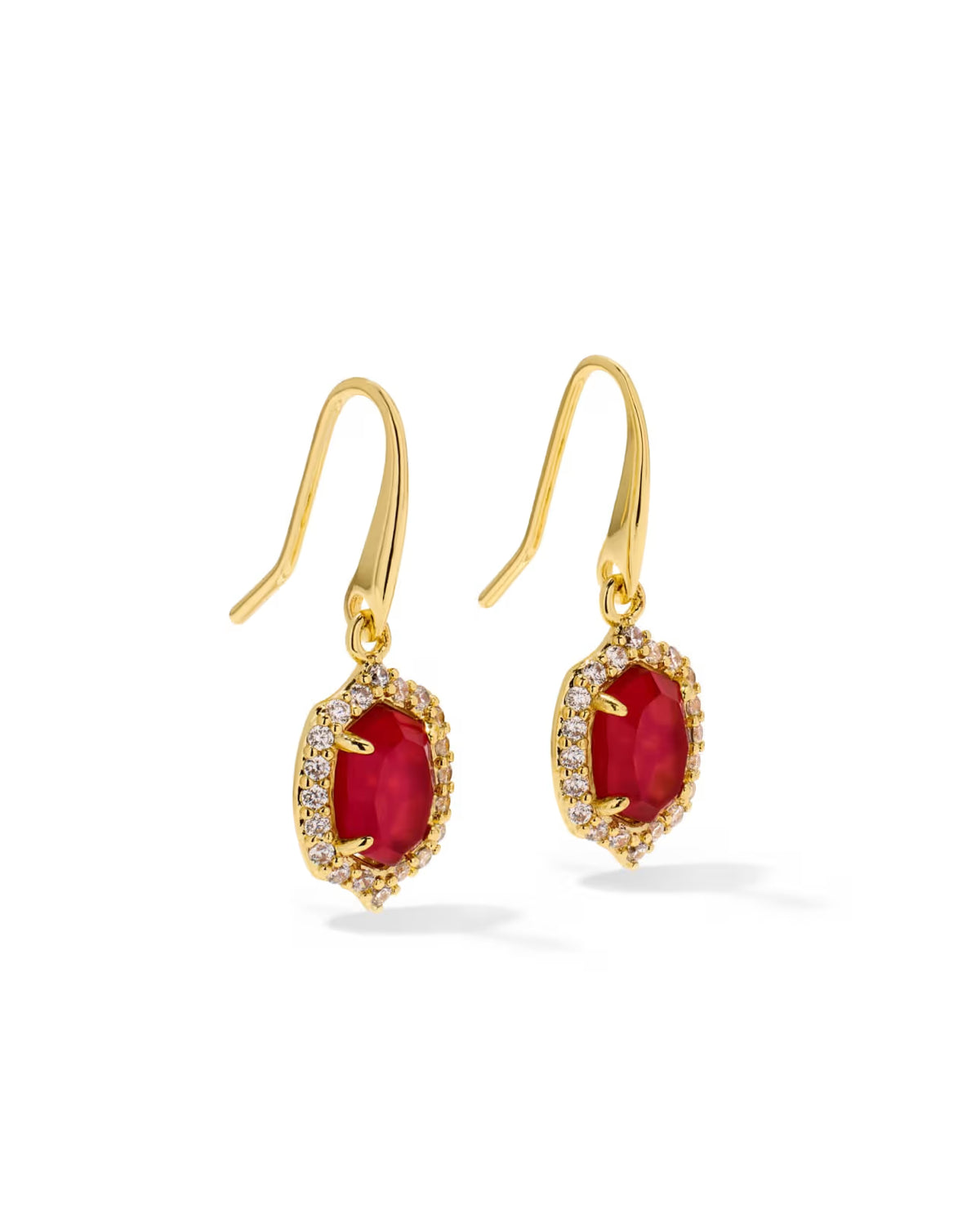 Daphne Crystal Frame Drop Earrings Gold Dark Pink Illusion