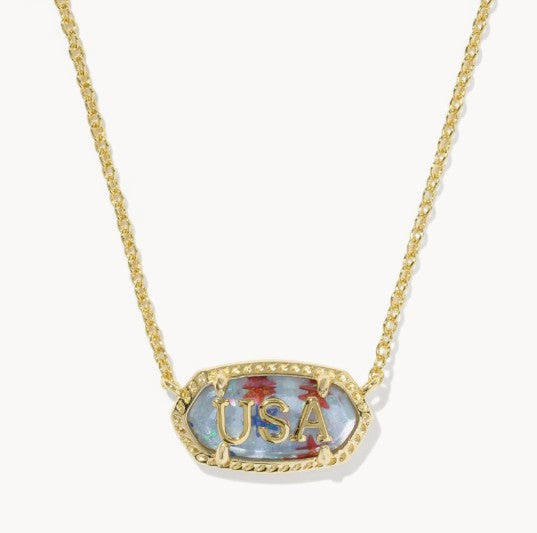 Kendra Scott Mini Elisa USA Pendant Gold Necklace /   Red White Blue
