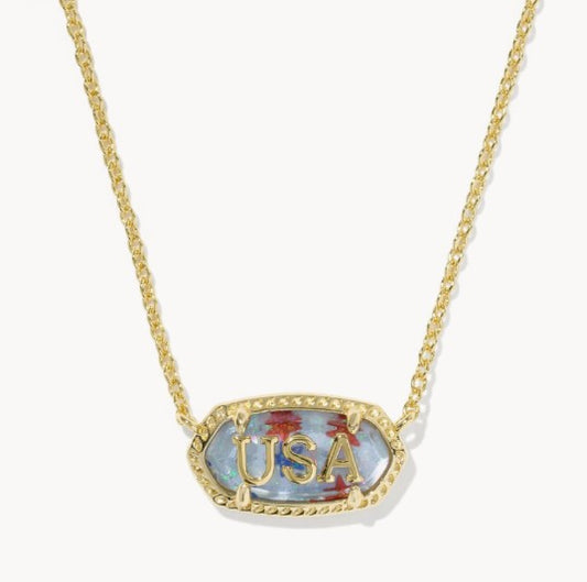 Kendra Scott Mini Elisa USA Pendant Gold Necklace /   Red White Blue