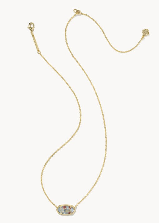 Kendra Scott Mini Elisa USA Pendant Gold Necklace /   Red White Blue