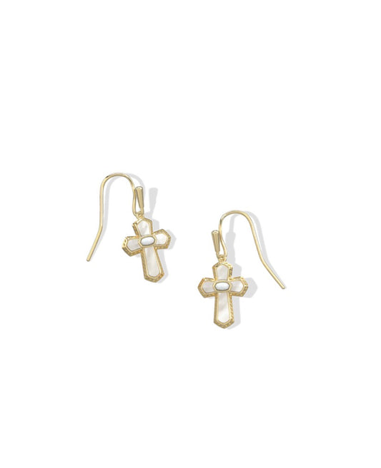 Kendra Scott Cross Medallion Drop Earrings / Gold Ivory Mother Of Pearl