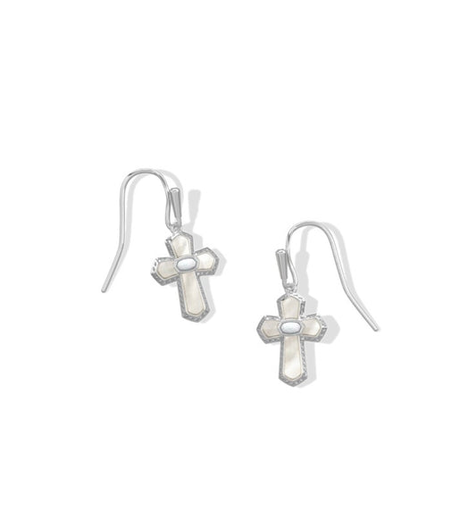 Kendra Scott Cross Medallion Drop Earrings / Silver Ivory Mother Of Pearl (Copy)