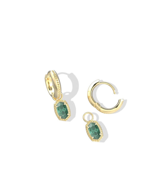 Kendra Scott Mini Ellie Luxe Huggie Earrrings / Gold Dark Green Crystal