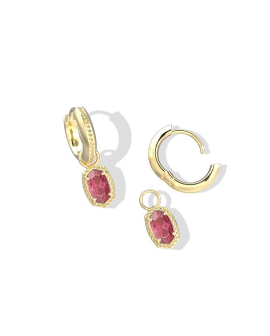 Kendra Scott Mini Ellie Luxe Huggie Earrrings / Gold Burgundy Crystal
