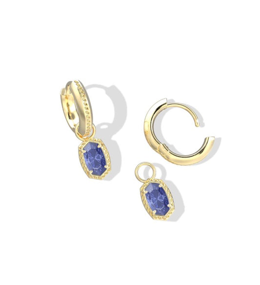 Kendra Scott Mini Ellie Luxe Huggie Earrrings / Gold Blue Crystal