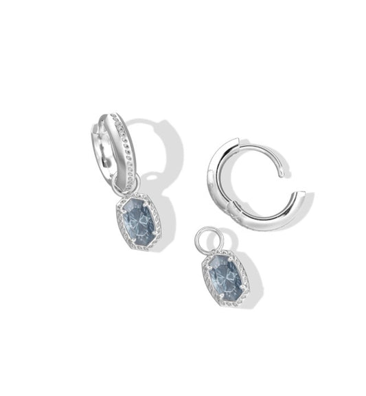 Kendra Scott Mini Ellie Luxe Huggie Earrrings / Silver Steel Blue Crystal
