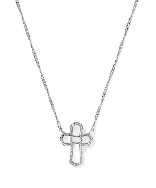 Kendra Scott Cross Medallion Short Pendant Necklace / Silver Ivory Mother of Pearl (Copy)