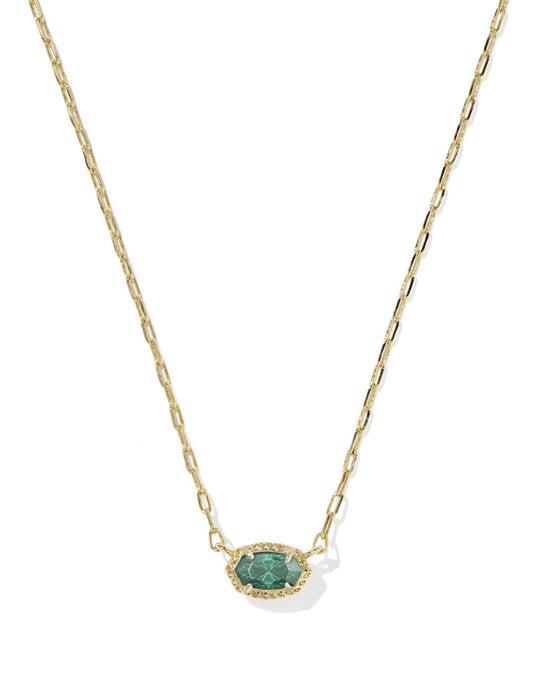 Kendra Scott Mini Elisa Luxe Short Pendant Necklace / Gold Dark Green Crystal