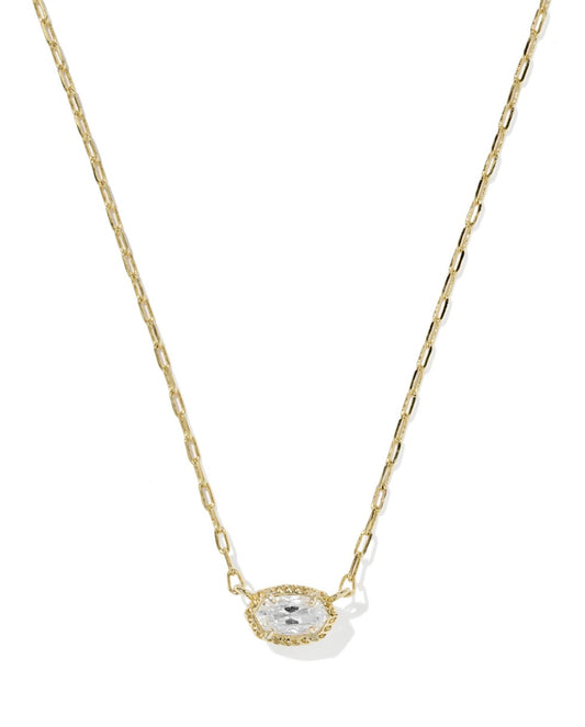 Kendra Scott Mini Elisa Luxe Short Pendant Necklace / Gold White Cz