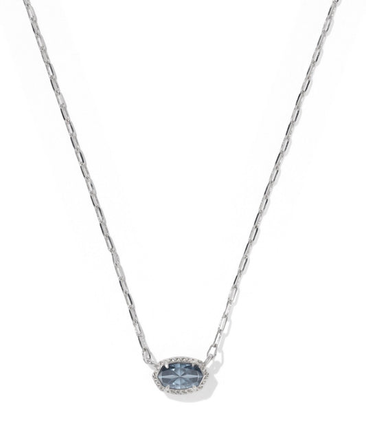 Kendra Scott Mini Elisa Luxe Short Pendant Necklace / Silver Steel Blue Crystal