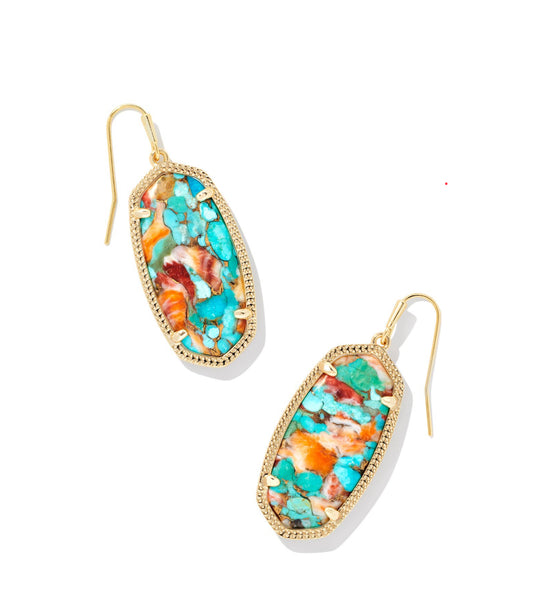 Kendra Scott Elle Drop Earrings / Gold Bronze Veined Turquoise Magnesite Red Oyster