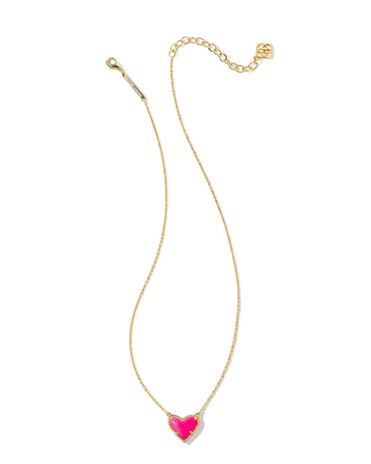 Kendra Scott Ari Heart Pendant Necklace / Gold Neon Pink Magnesite