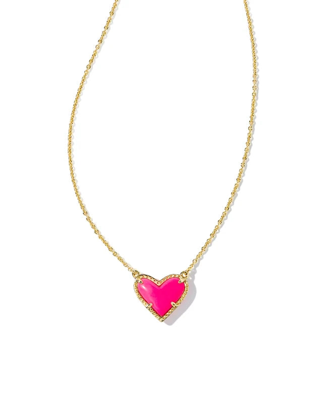 Kendra Scott Ari Heart Pendant Necklace / Gold Neon Pink Magnesite