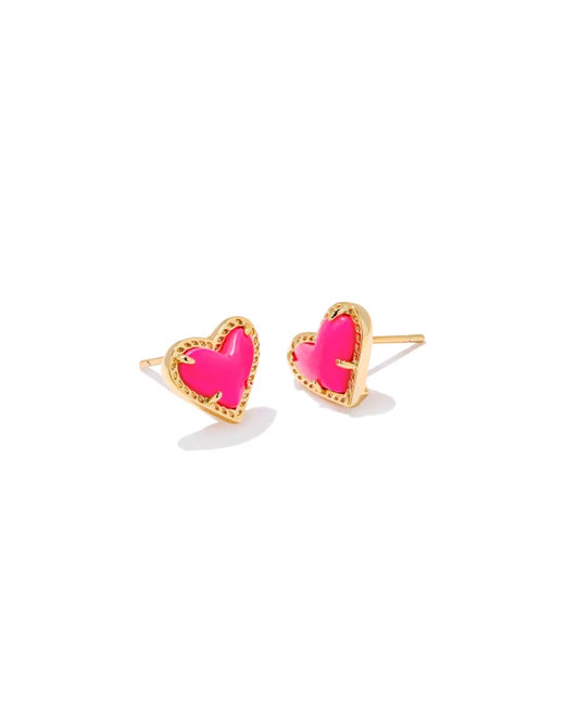 Kendra Scott Ari Heart Stud Earrings / Gold Neon Pink Magnesite