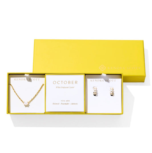 Kendra Scott Cailin Birthstone Gift Set / Gold White Iridescent Crystal