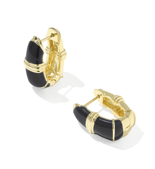 Kendra Scott Courtney Enamel Huggie Earring / Gold Black Enamel