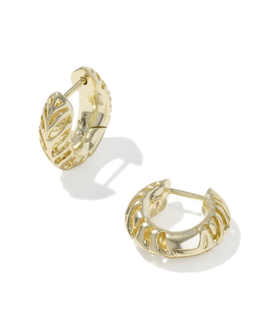Kendra Scott Tiger Stripped Mikki Huggie Earrings / Vintage Gold